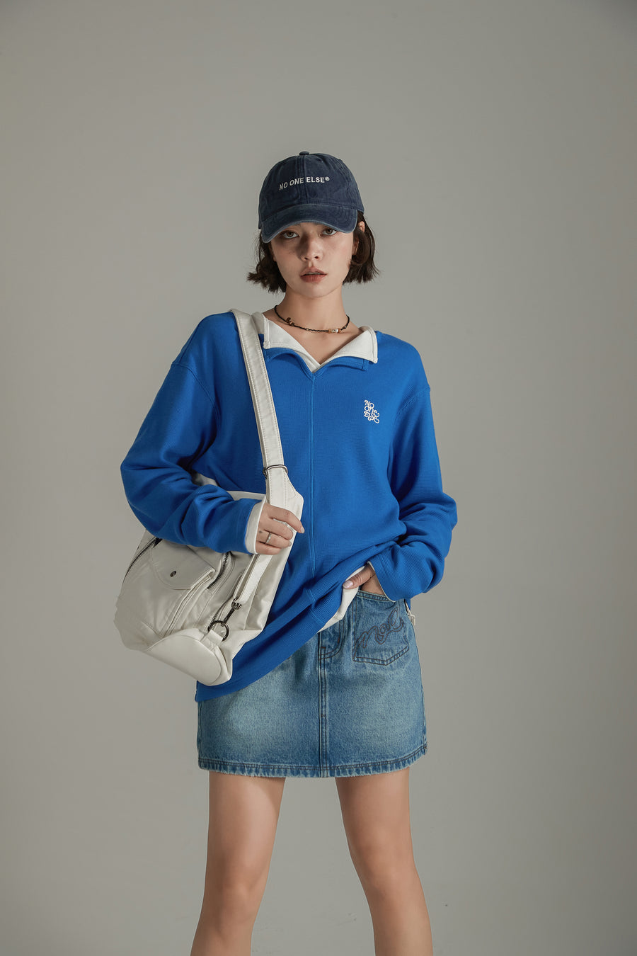 CHUU Logo Basic Open Collar Long Sleeve T-Shirt