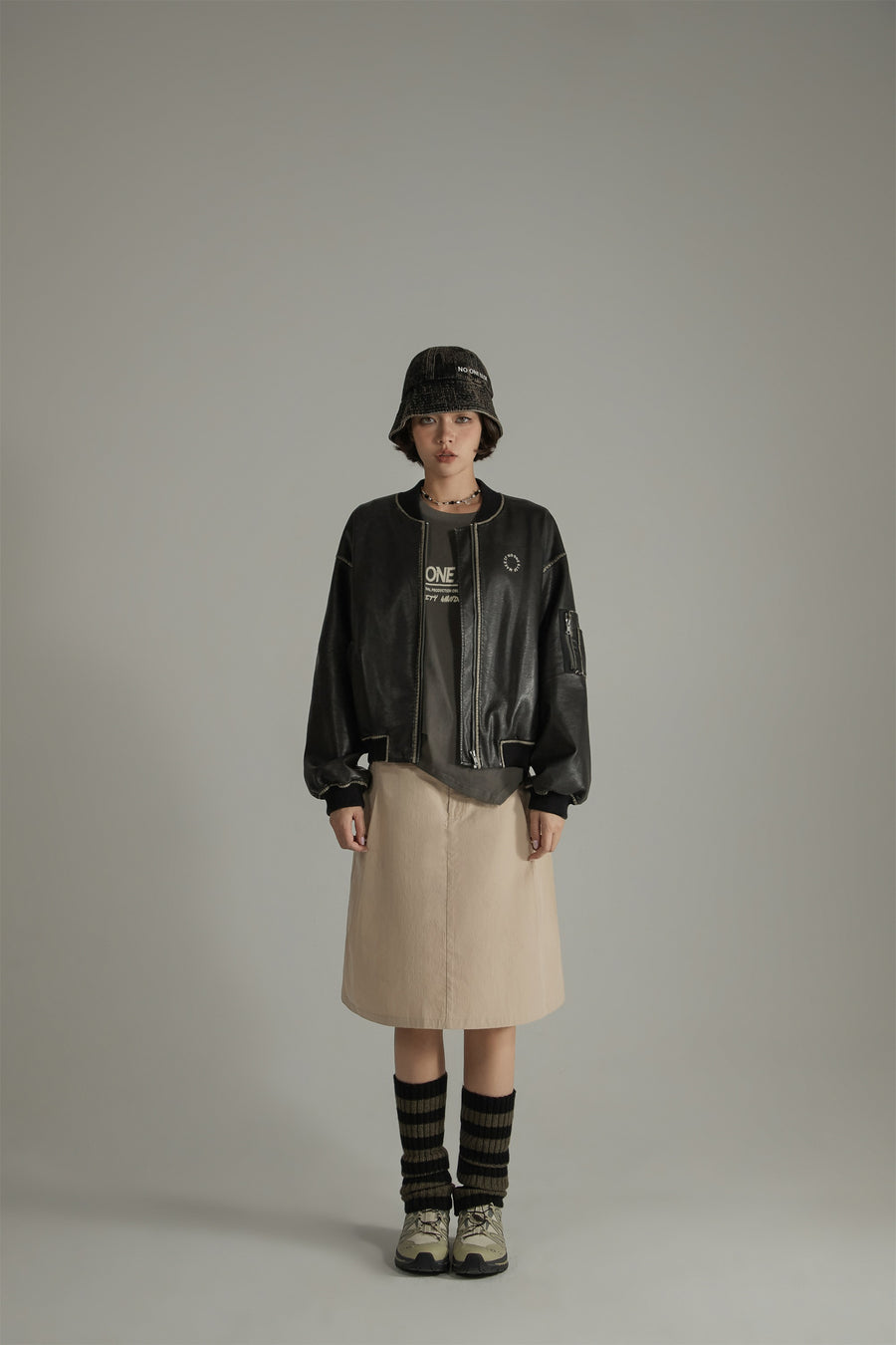 CHUU Lined Leather Boxy Jacket