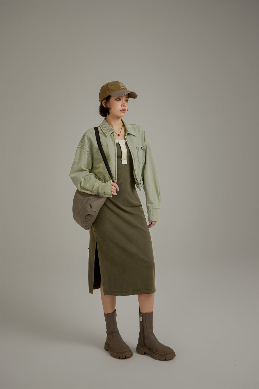 CHUU Faded Color Denim Zip-Up Jacket