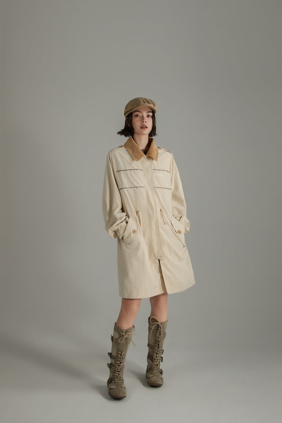 CHUU Color Collar String Long Windbreaker Jacket