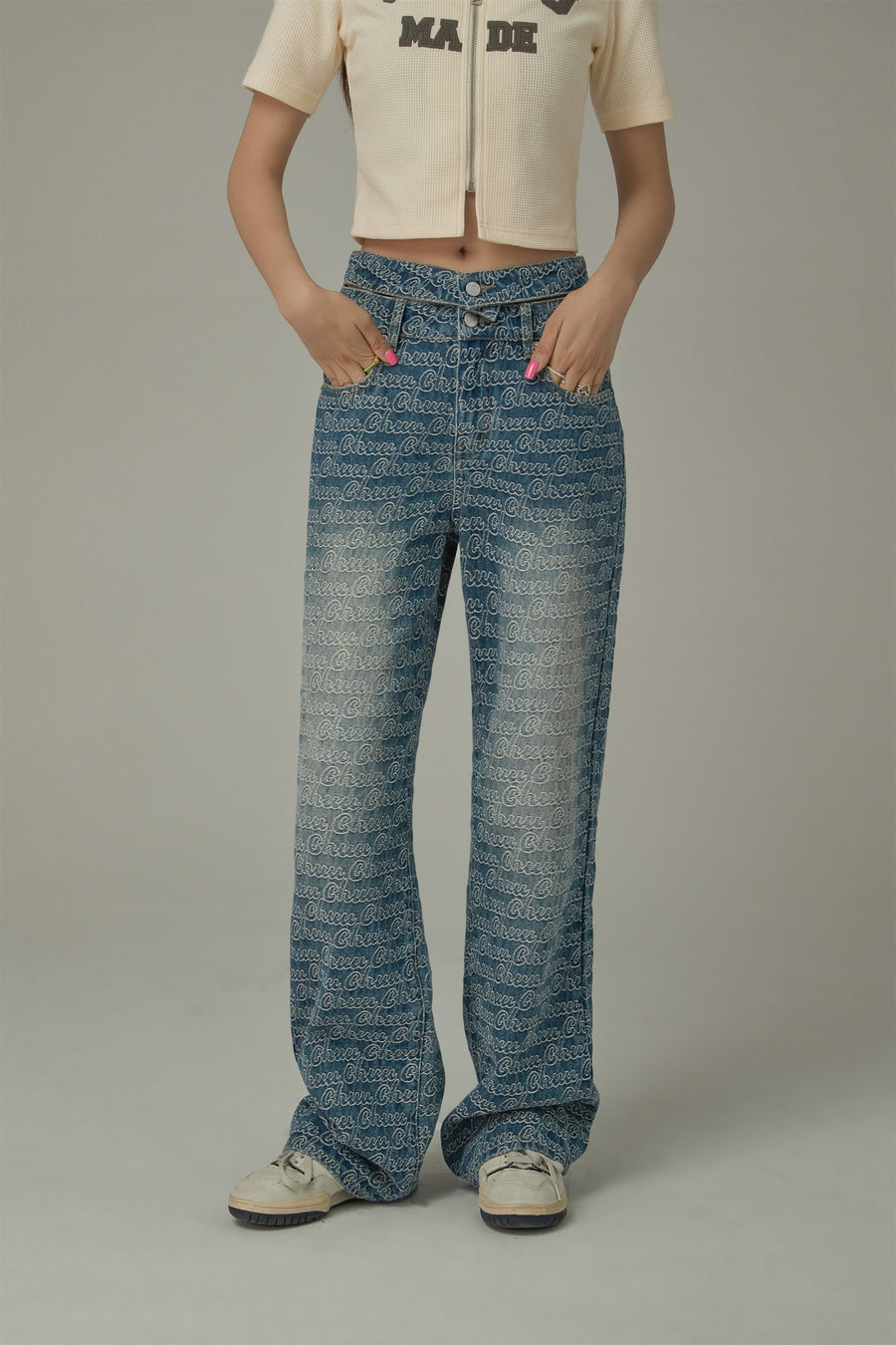 CHUU Waist Slit Wide Straight Denim Jeans