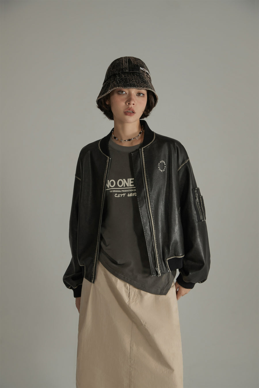 CHUU Lined Leather Boxy Jacket