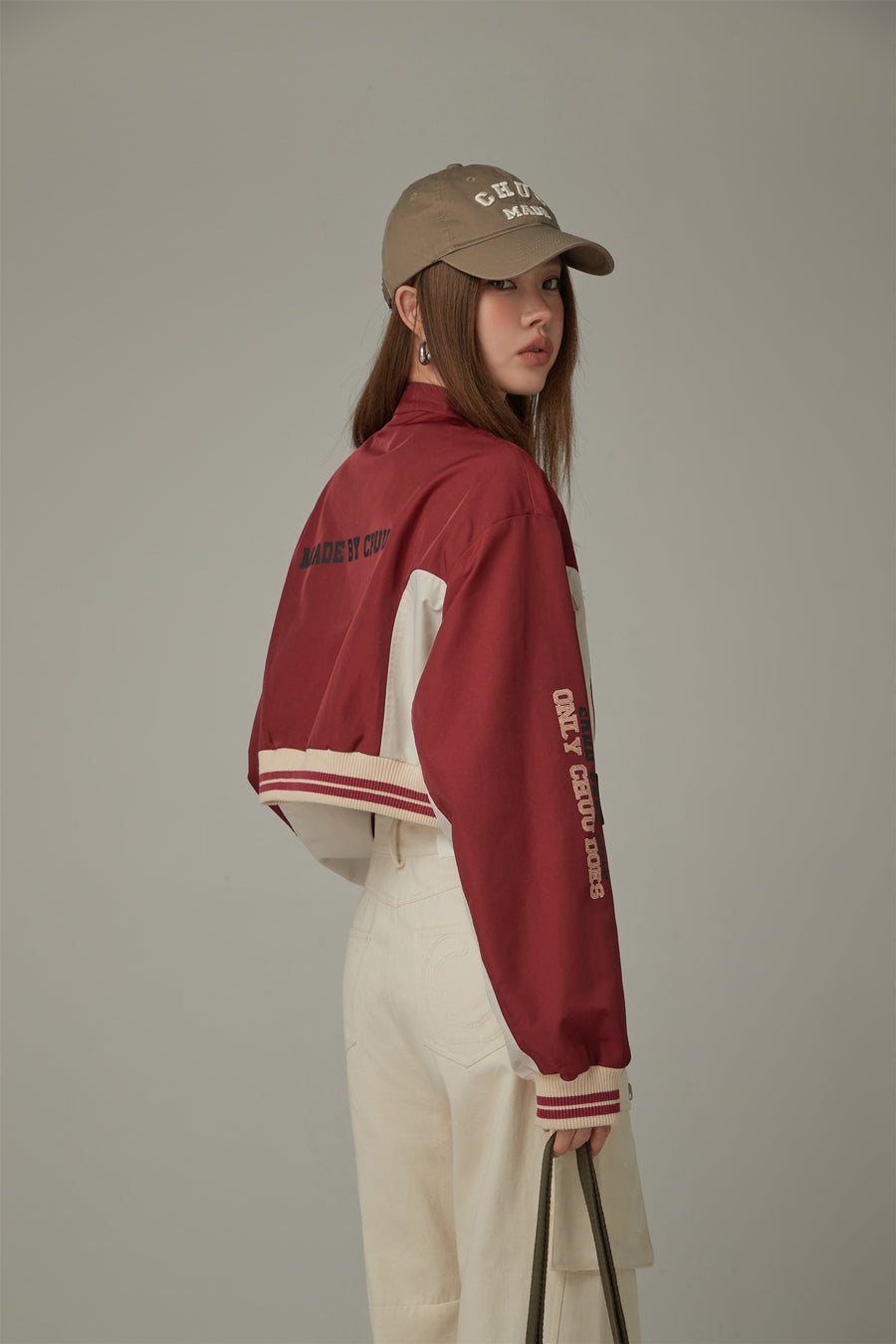CHUU Logo Varsity Crop Jacket