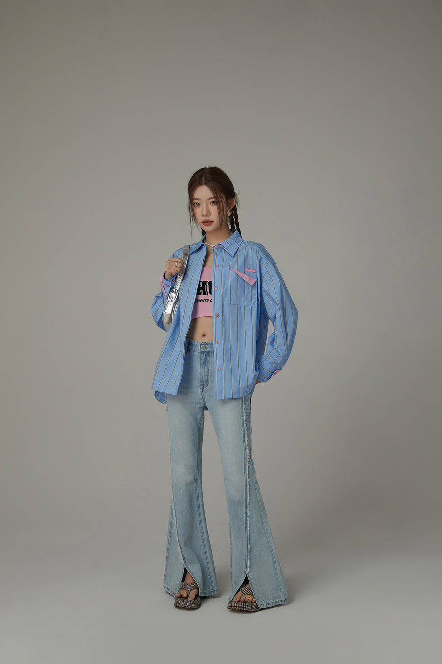 CHUU Fringe Stitch Slit Bootcut Denim Jeans