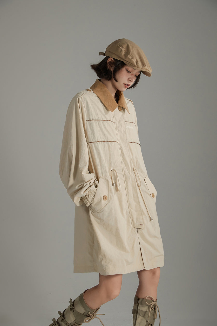 CHUU Color Collar String Long Windbreaker Jacket