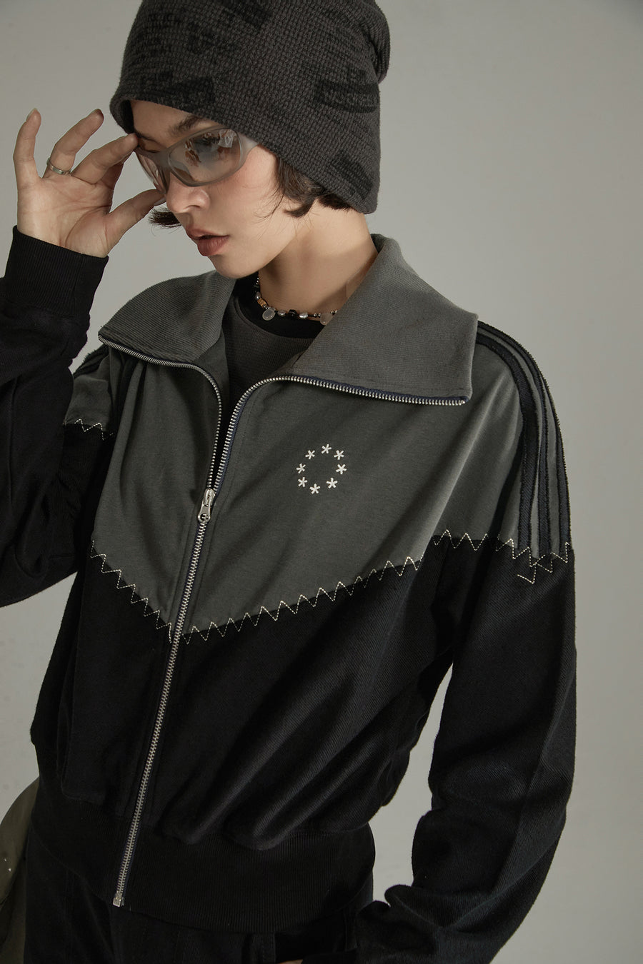 CHUU Stitch Color High Neck Zip-Up Jacket