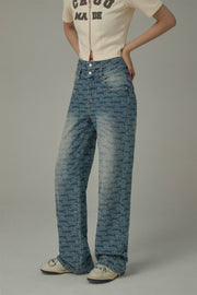 Waist Slit Wide Straight Denim Jeans