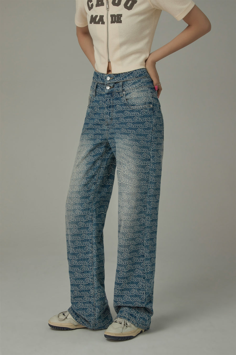 CHUU Waist Slit Wide Straight Denim Jeans