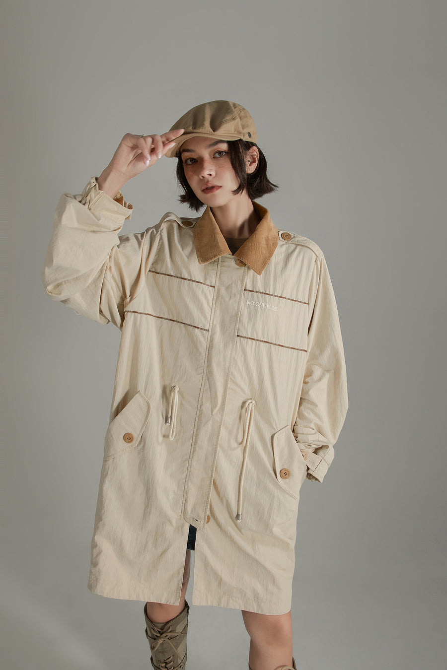 CHUU Color Collar String Long Windbreaker Jacket