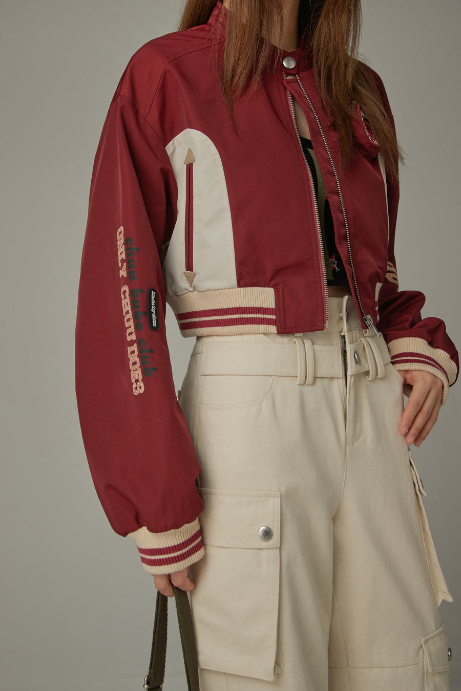 CHUU Logo Varsity Crop Jacket