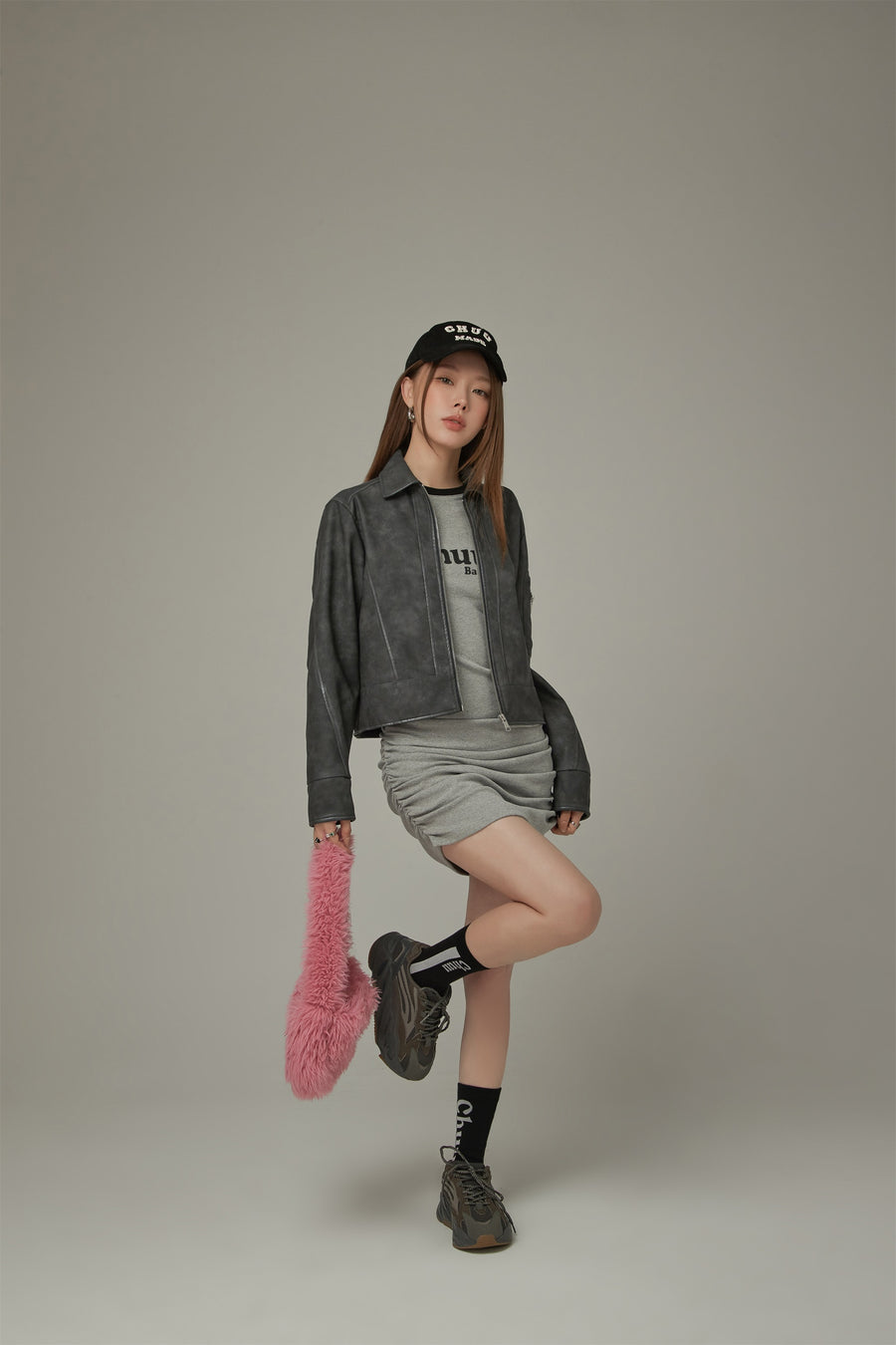 CHUU Simple Printed Leather Jacket