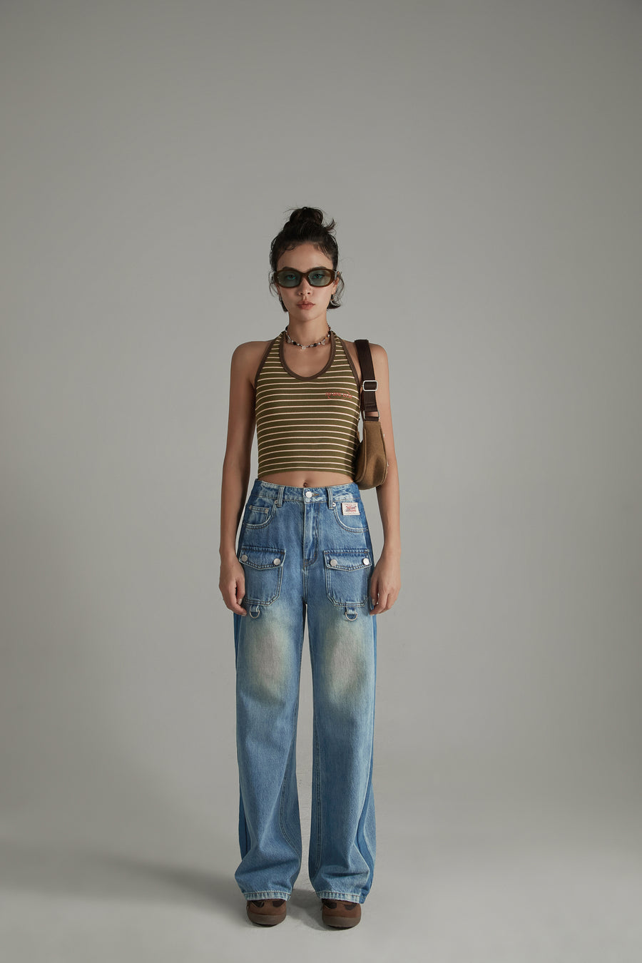 CHUU Front Pocket Design Wide Straight Denim Jeans