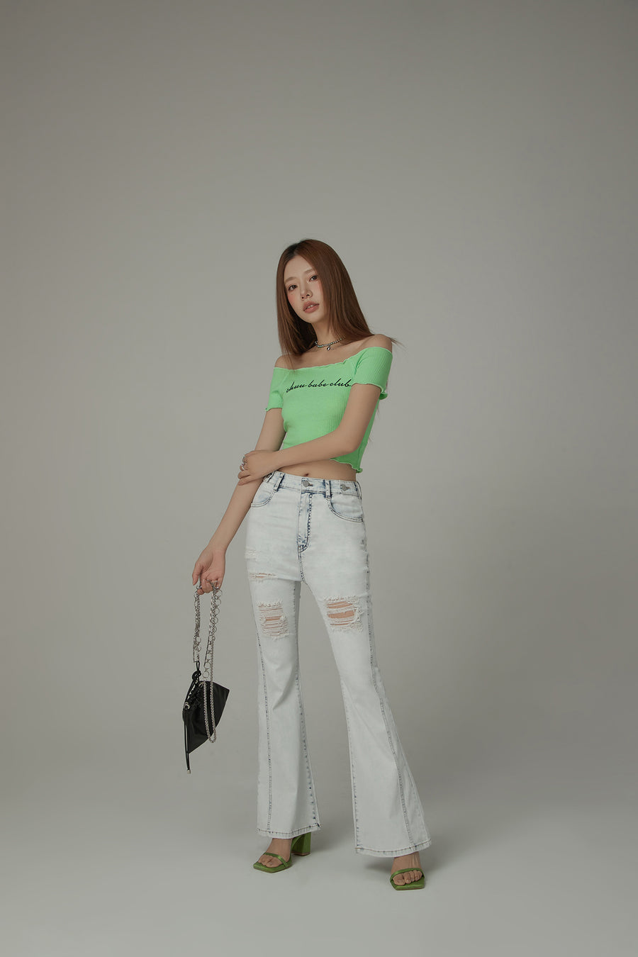 CHUU Distressed Ripped Slim Bootcut Denim Jeans