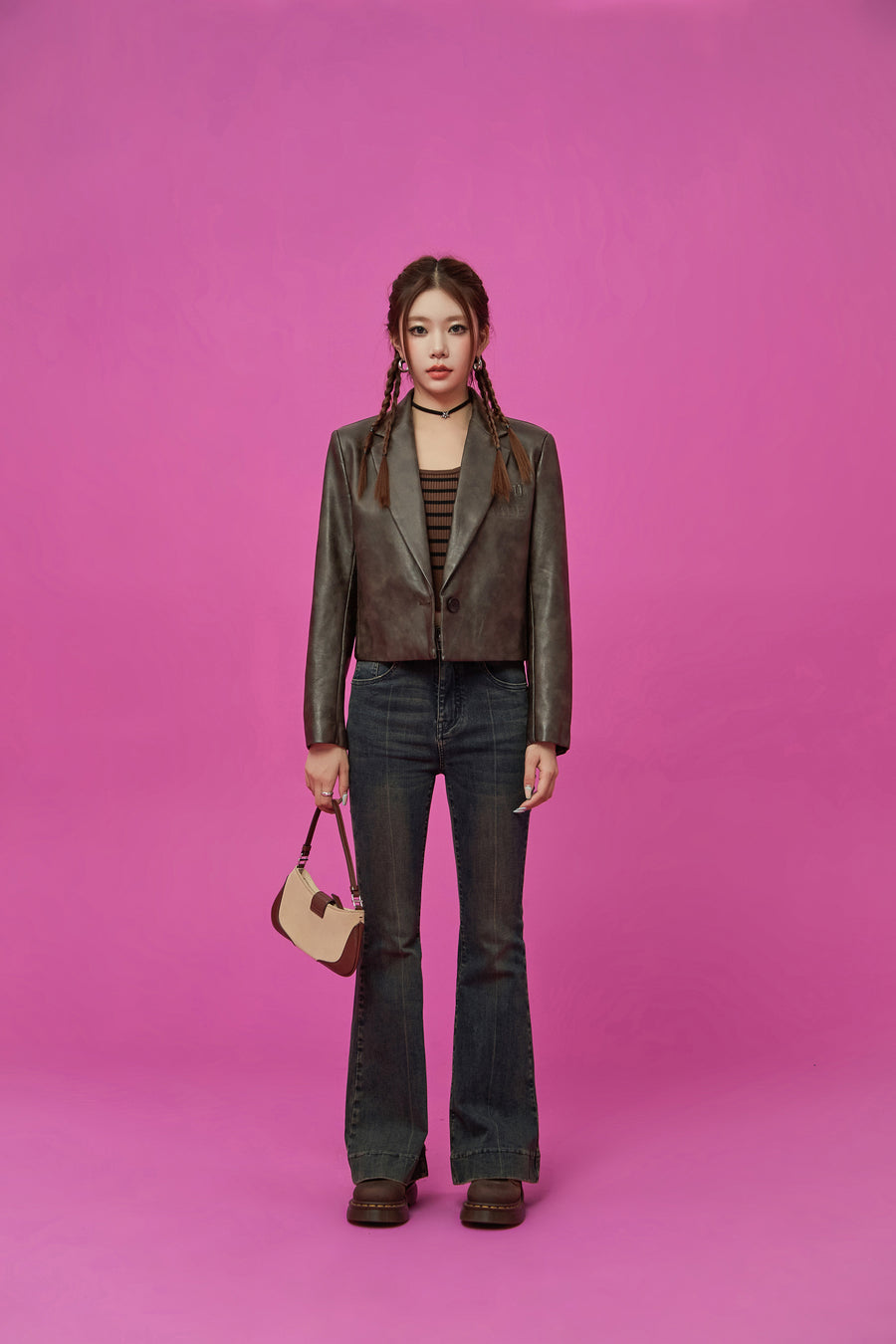 CHUU Logo Leather Jacket