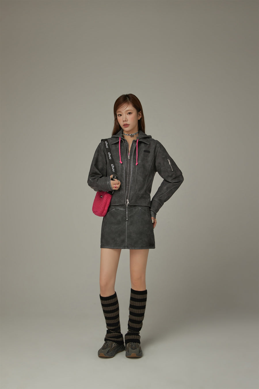 CHUU Simple Printed Leather Jacket