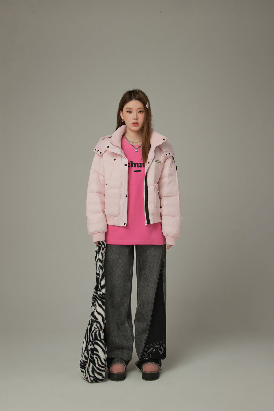 CHUU Color Loose Fit Hooded Padded Jacket