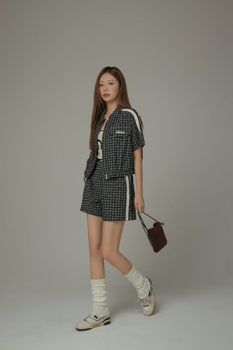 CHUU Check Zip-Up Short Sleeve Jacket