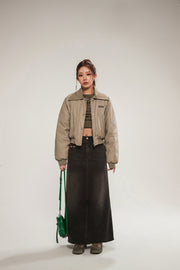 Logo Collar Leather Padded Jacket