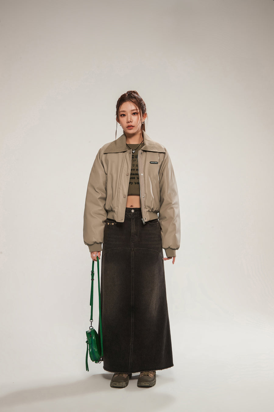 CHUU Logo Collar Leather Padded Jacket