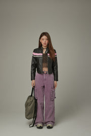 Color Combination Leather Jacket