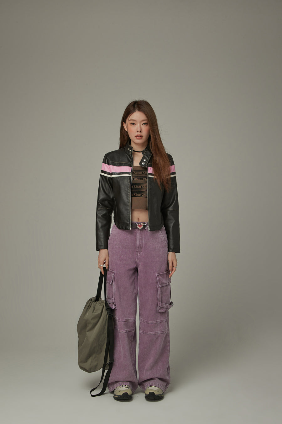 CHUU Color Combination Leather Jacket