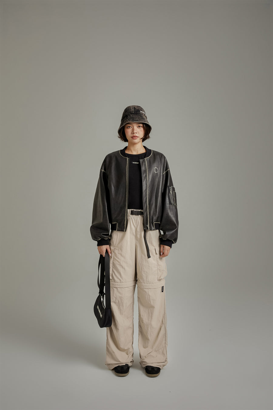 CHUU Lined Leather Boxy Jacket