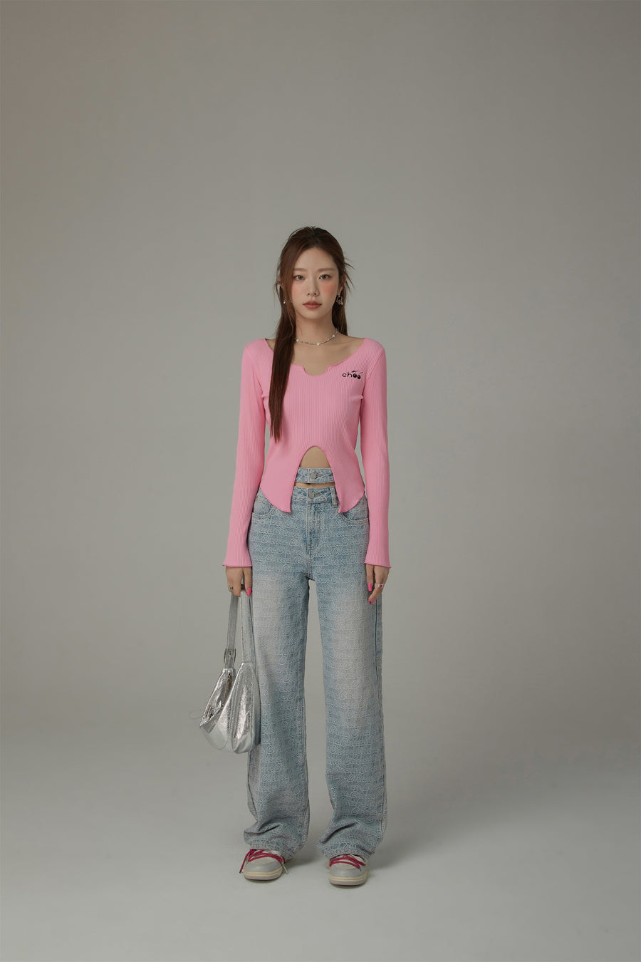 CHUU Waist Slit Wide Straight Denim Jeans