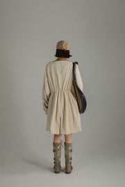 Color Collar String Long Windbreaker Jacket