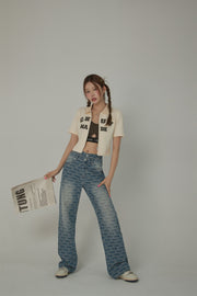 Waist Slit Wide Straight Denim Jeans