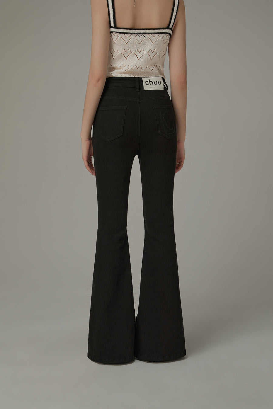 CHUU Stitch Distressed Bootcut Denim Jeans