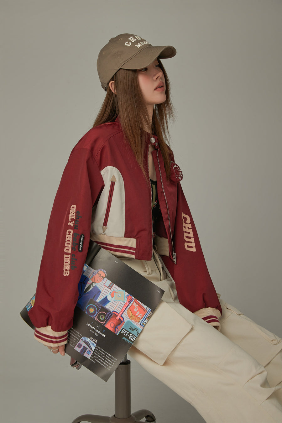 CHUU Logo Varsity Crop Jacket