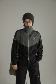 Stitch Color High Neck Zip-Up Jacket