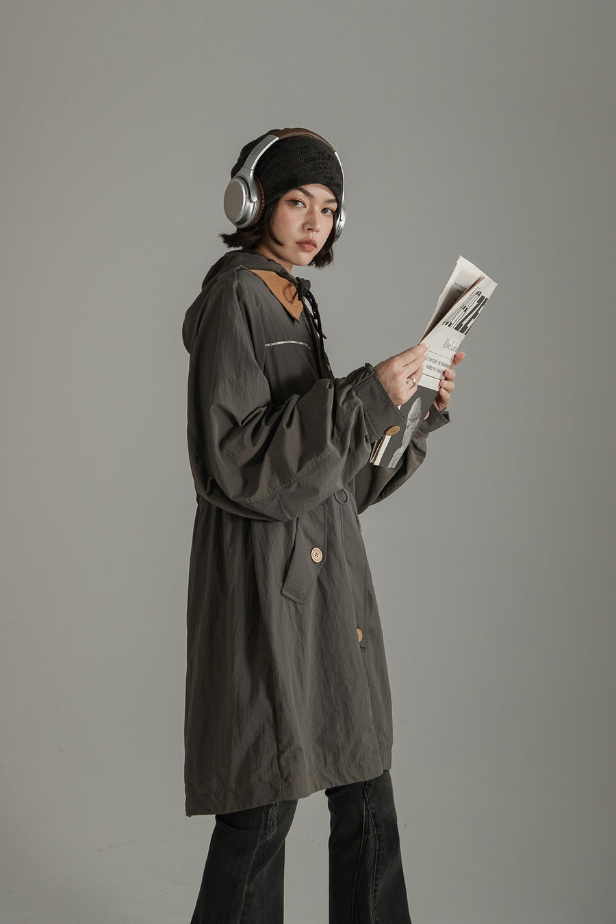 CHUU Color Collar String Long Windbreaker Jacket