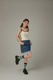 Raw Hem A-Line Denim Skirt