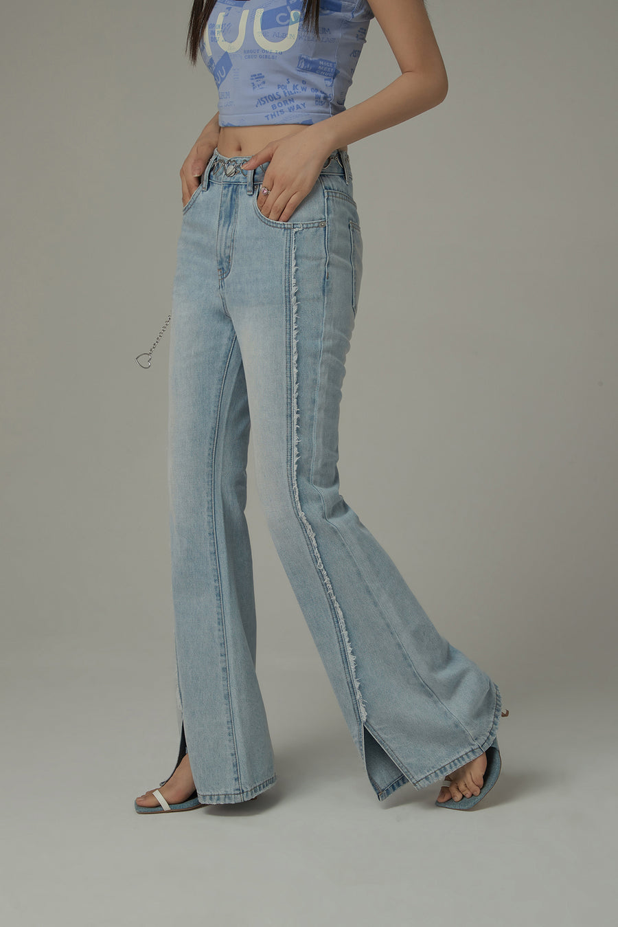 CHUU Fringe Stitch Slit Bootcut Denim Jeans