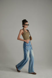 Front Pocket Design Wide Straight Denim Jeans