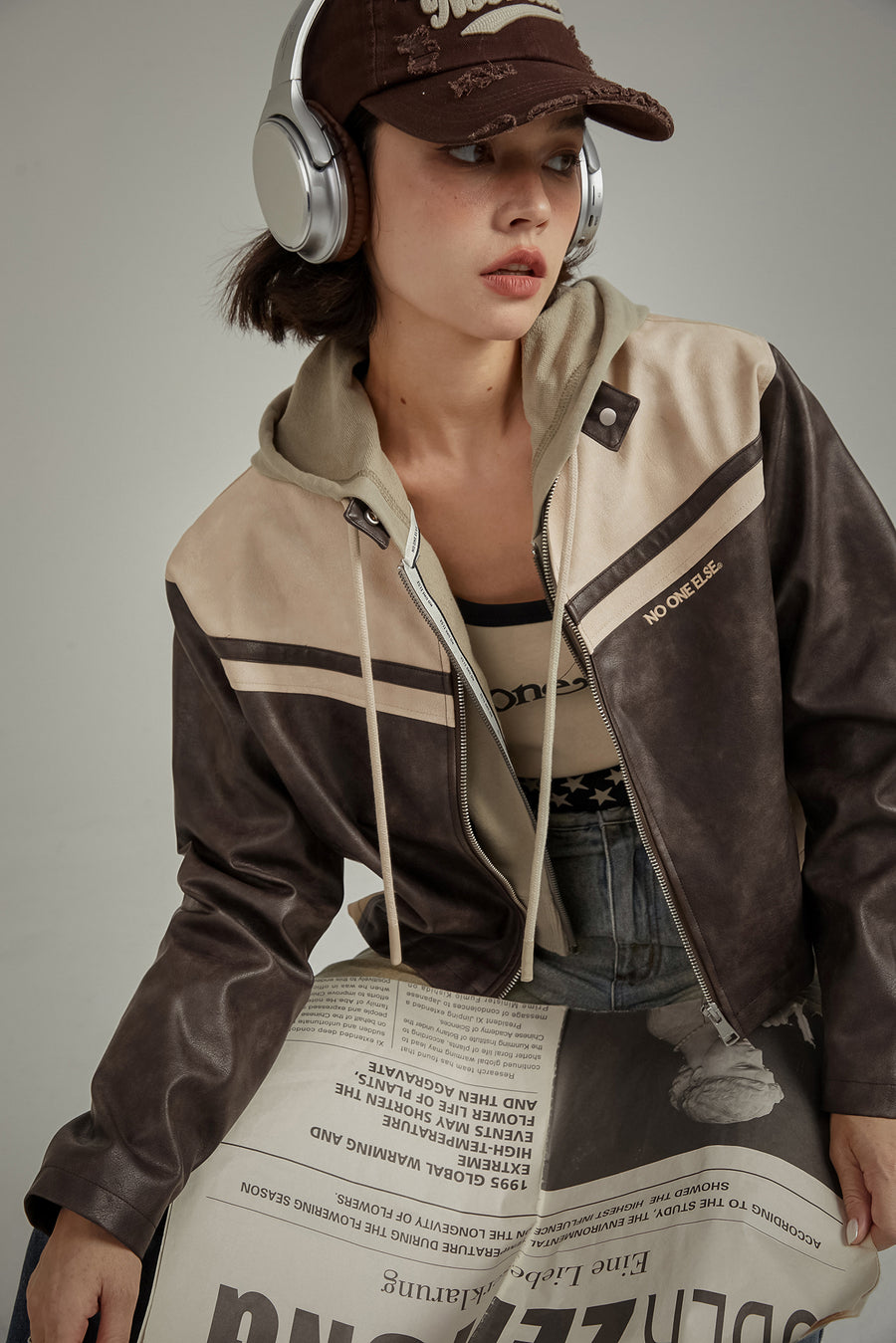 CHUU Color Combination Leather Jacket