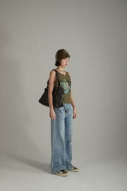 Paint Splatter Design Split Wide Denim Jeans