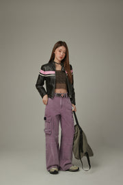 Color Combination Leather Jacket