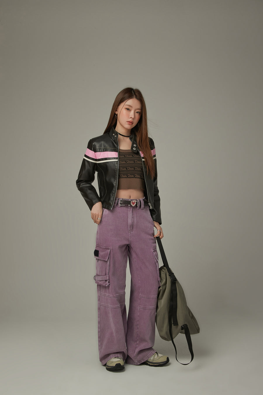 CHUU Color Combination Leather Jacket