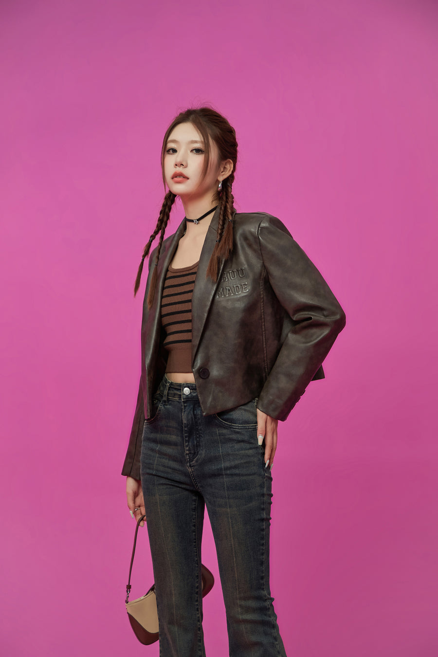 CHUU Logo Leather Jacket