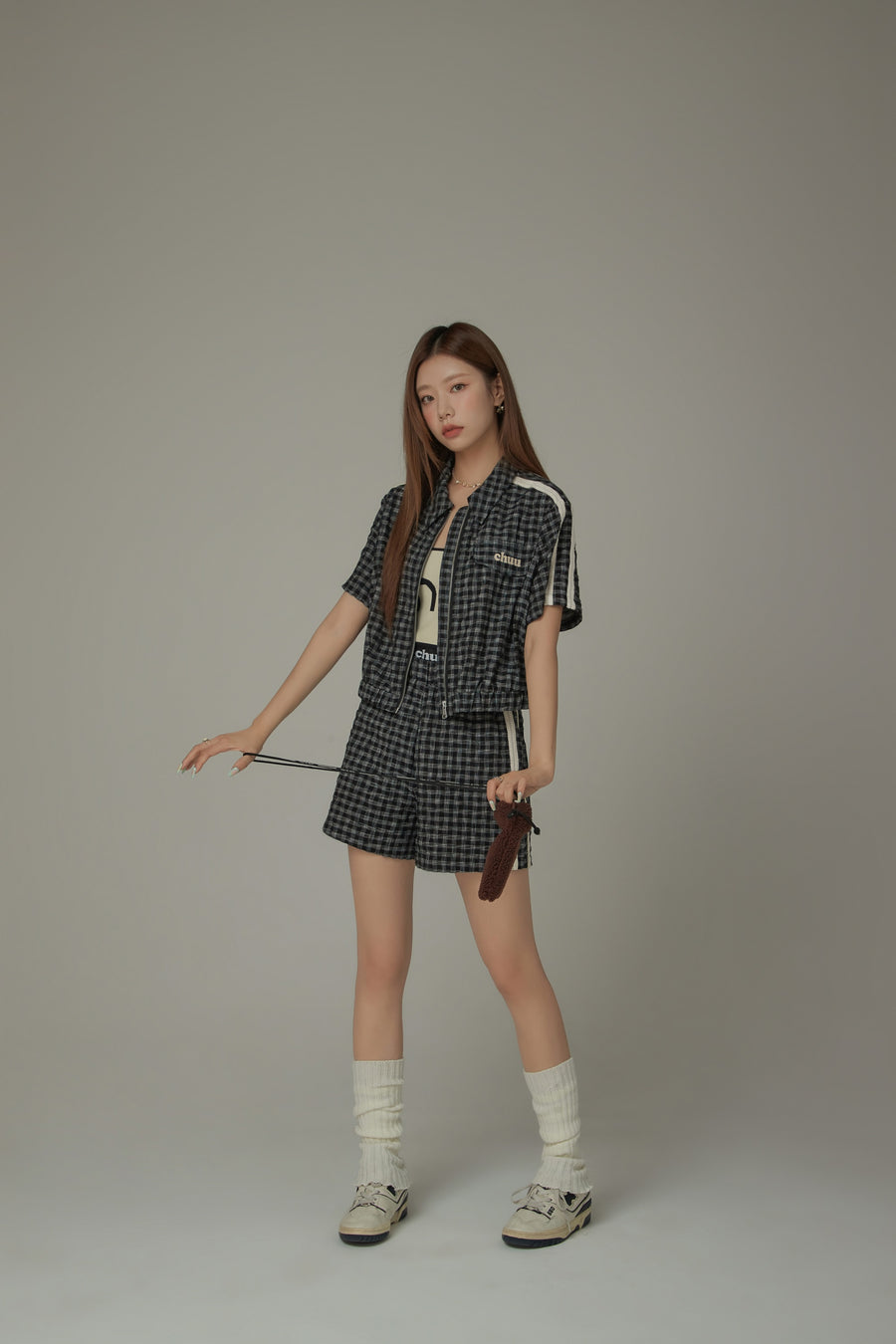 CHUU Check Zip-Up Short Sleeve Jacket