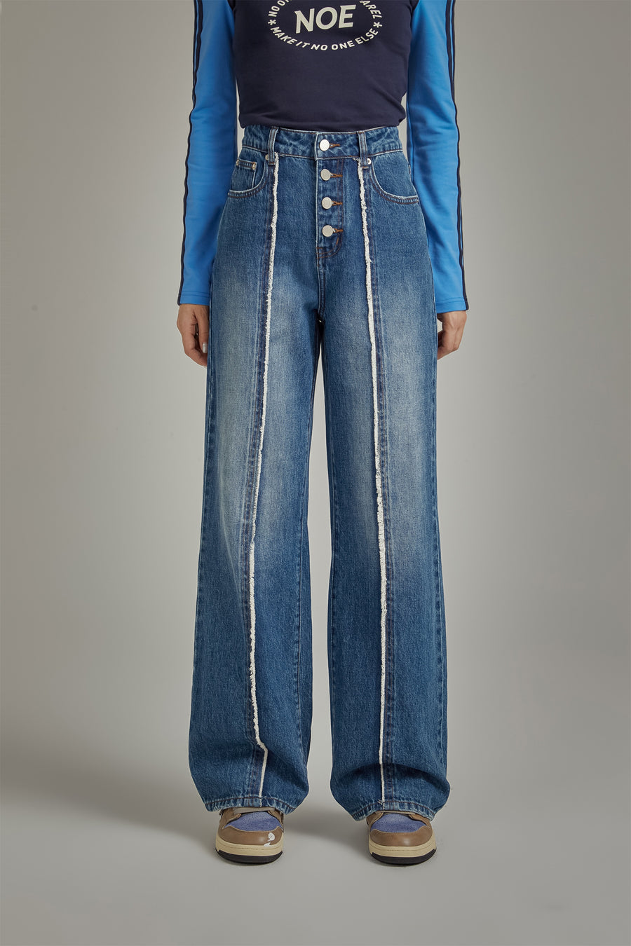 CHUU Lined High Waisted Button Wide Denim Jeans