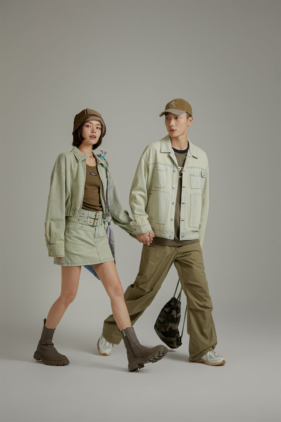 CHUU Faded Color Denim Zip-Up Jacket