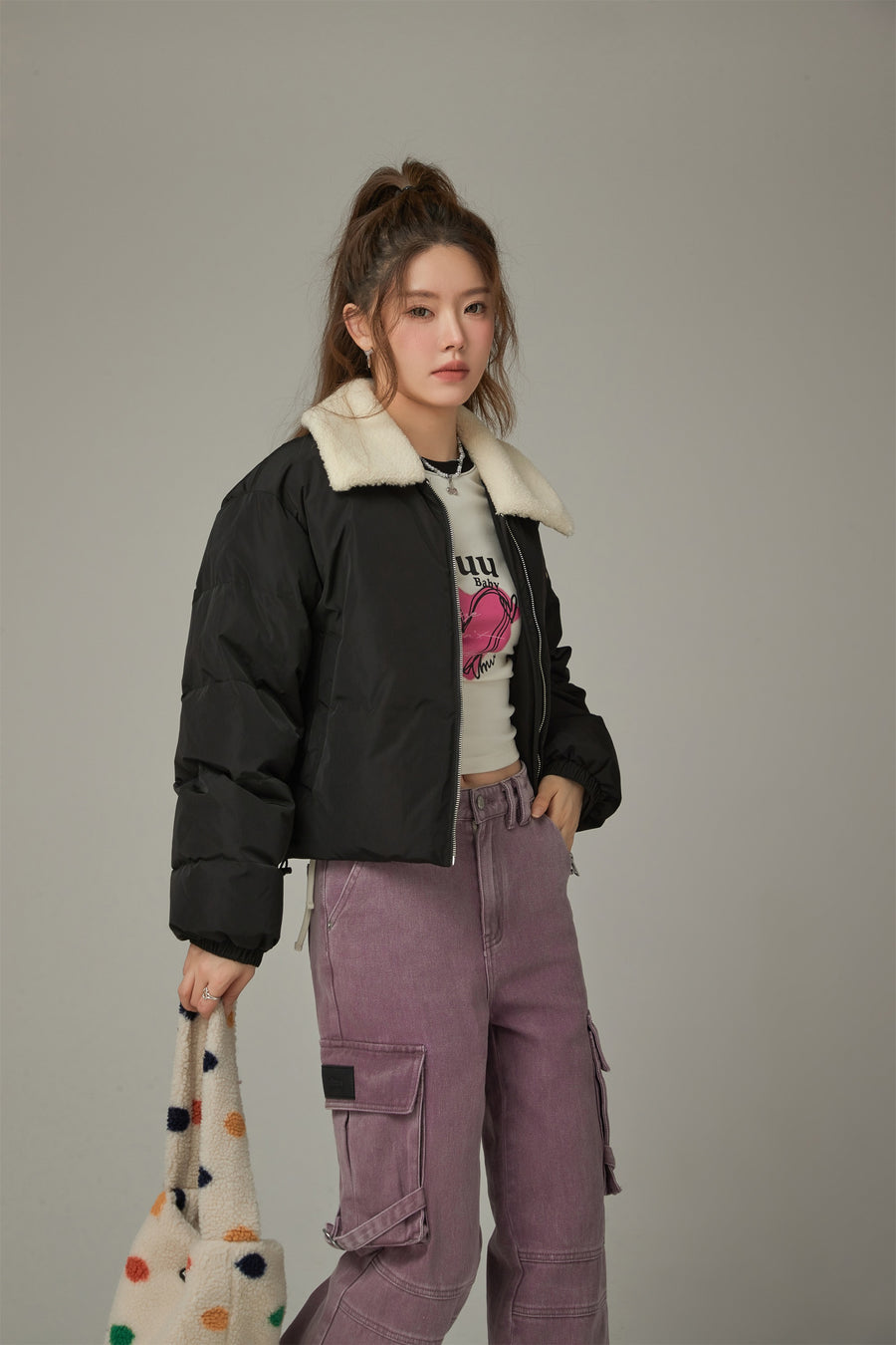 CHUU Fleece Collar Padded Jacket