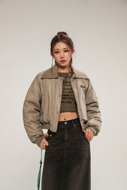 Logo Collar Leather Padded Jacket