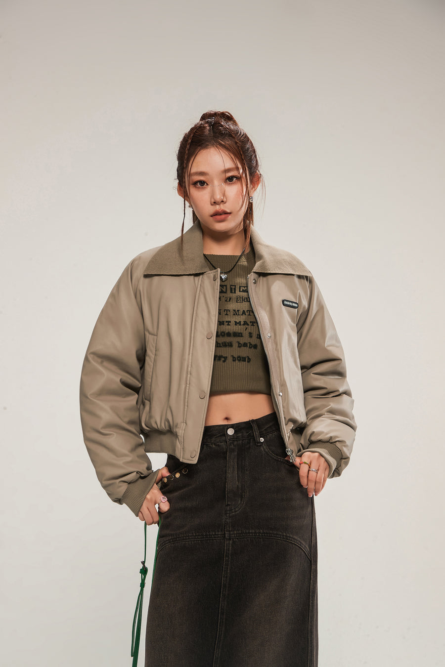 CHUU Logo Collar Leather Padded Jacket