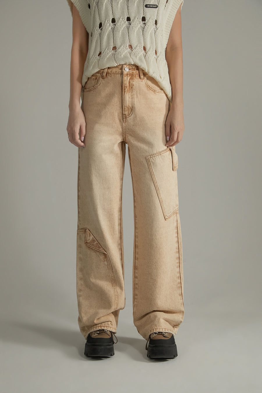 CHUU Pocket Washed Wide Jeans