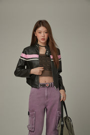 Color Combination Leather Jacket