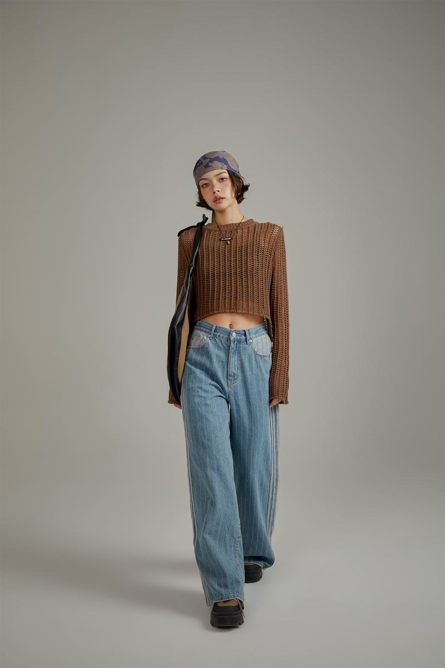 CHUU Color Striped Wide Leg Denim Jeans